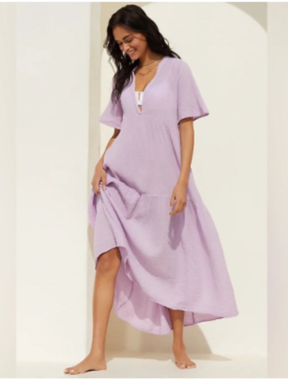 Anthropologie Celandine Kallie Cotton Gauze Tiered Midi Dress Lavender XXS